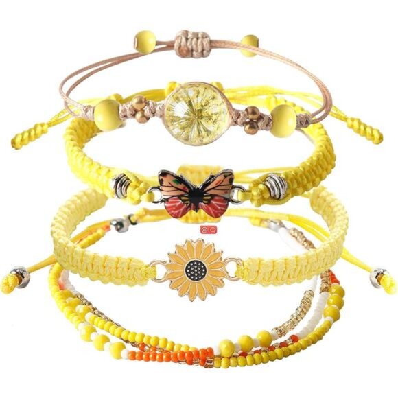 4PCS Charm Bead Bracelets for Teen Girls - Butterfly, Daisy & Flower Designs - Picture 1 of 8